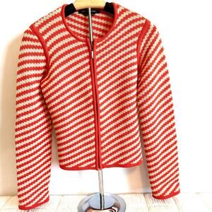 Adrienne Vittadini Small 100% Merino Wool Zipper Orange /Cream Zipper Cardigan